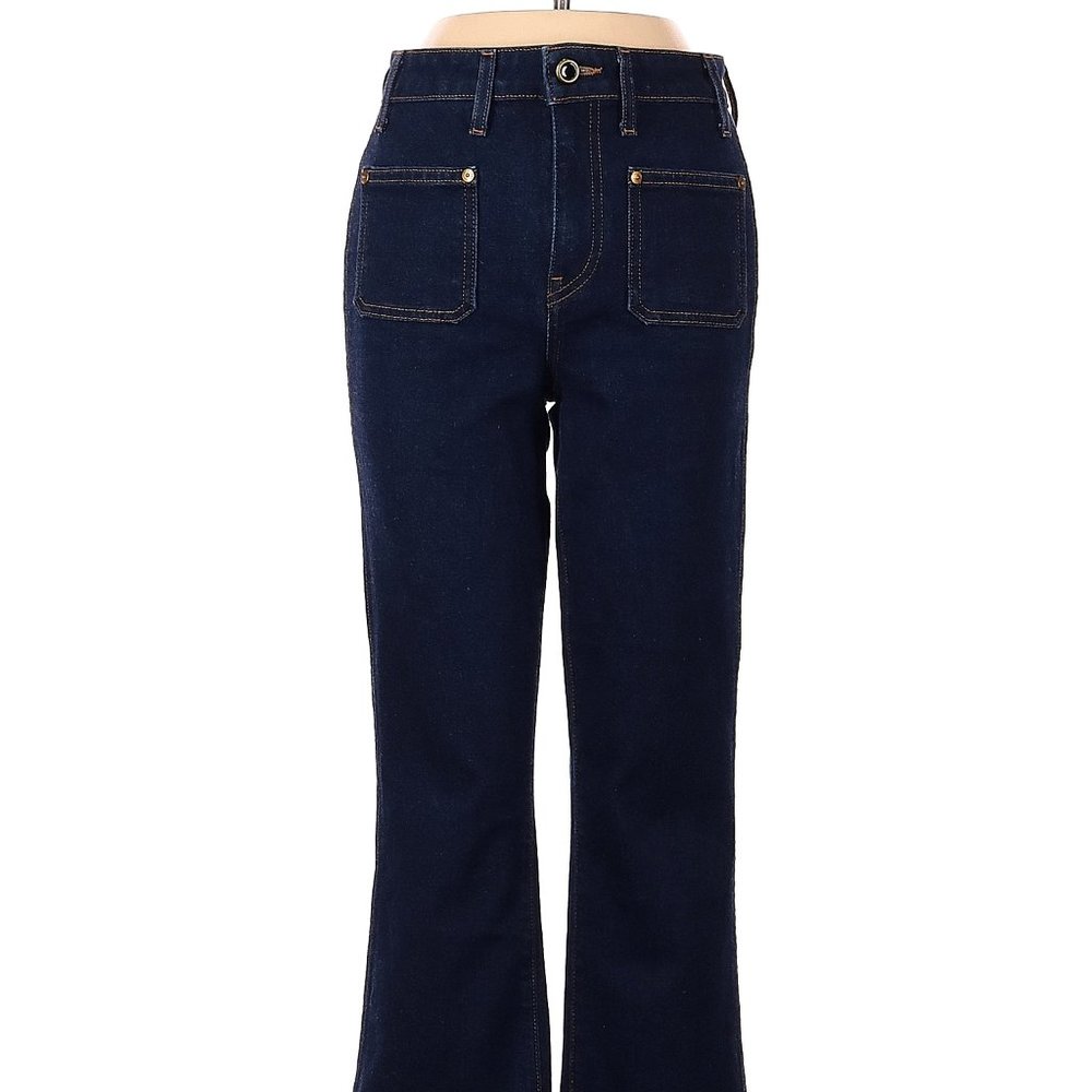 Khaite Raquel Patch Pocket Crop Flare Blue Denim Jeans Size 25